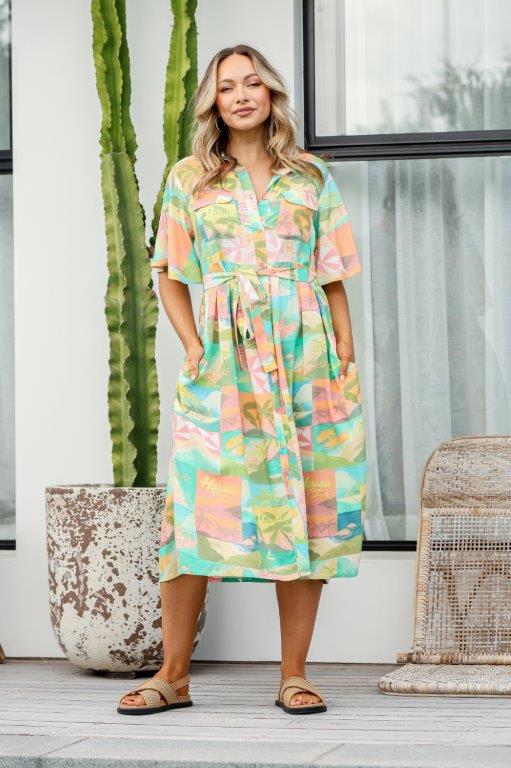 Kirsten Beach Club Dress - Green/Pink