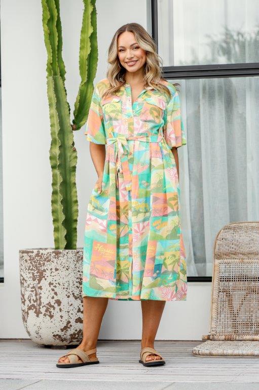 Kirsten Beach Club Dress - Green/Pink