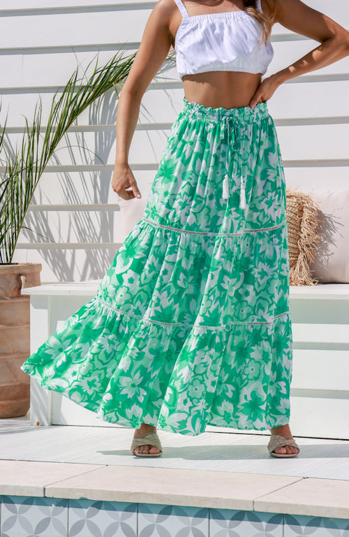 Cami Floral Maxi Skirt - Green