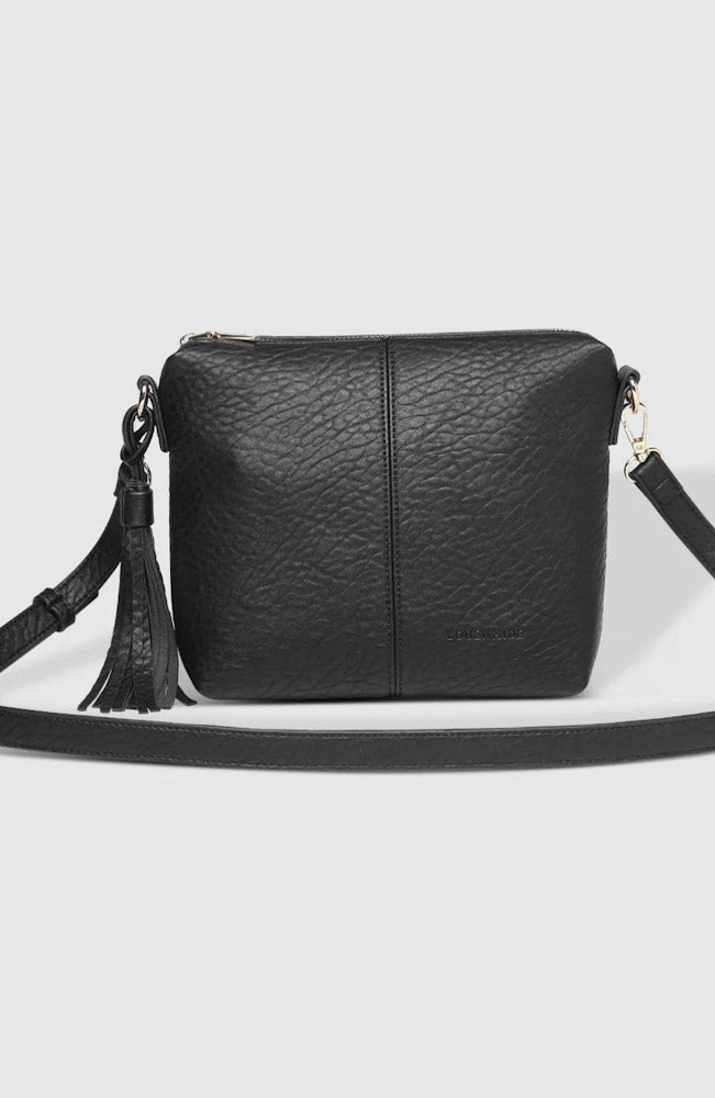 Kasey Textured Crossbody Bag With Logo Strap - Black