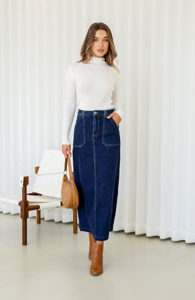 Mandie Denim Skirt Dark Denim Sister Story