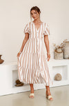 Bronte Midi Dress - Mocha/White Stripe