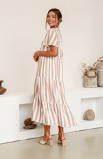 Bronte Midi Dress - Mocha/White Stripe