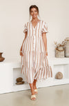 Bronte Midi Dress - Mocha/White Stripe