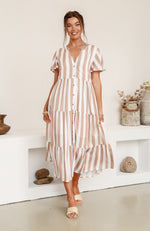 Bronte Midi Dress - Mocha/White Stripe