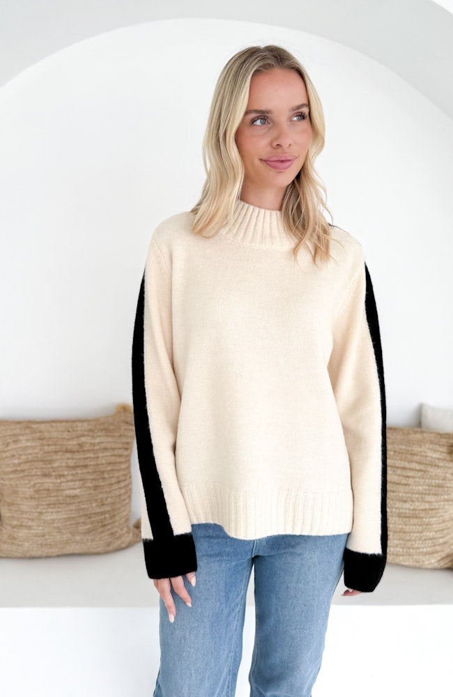 Sabrina Contrast Knit - Cream/Black