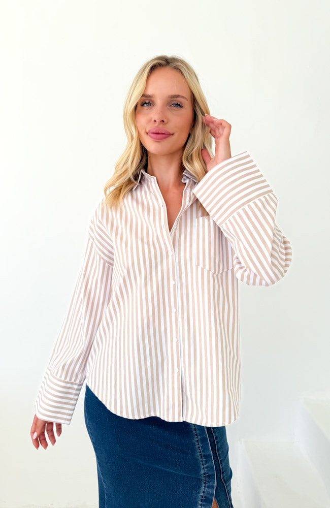 Alisha Shirt - Tan/White