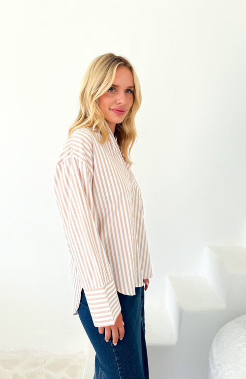 Alisha Shirt - Tan/White