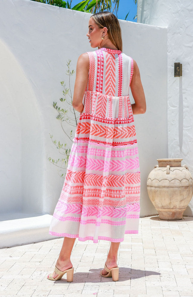 Mediterranean Midi Dress - Pink/White